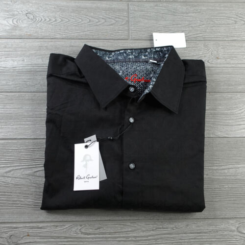 NEW Robert Graham Button Down Shirt Men's XXL 2XL Henry Black Geometric Stretch
