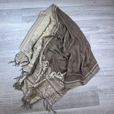 Beautiful Woven Fringed Scarf Stole Wrap Bohemian Design Beige Cream 26 X 76