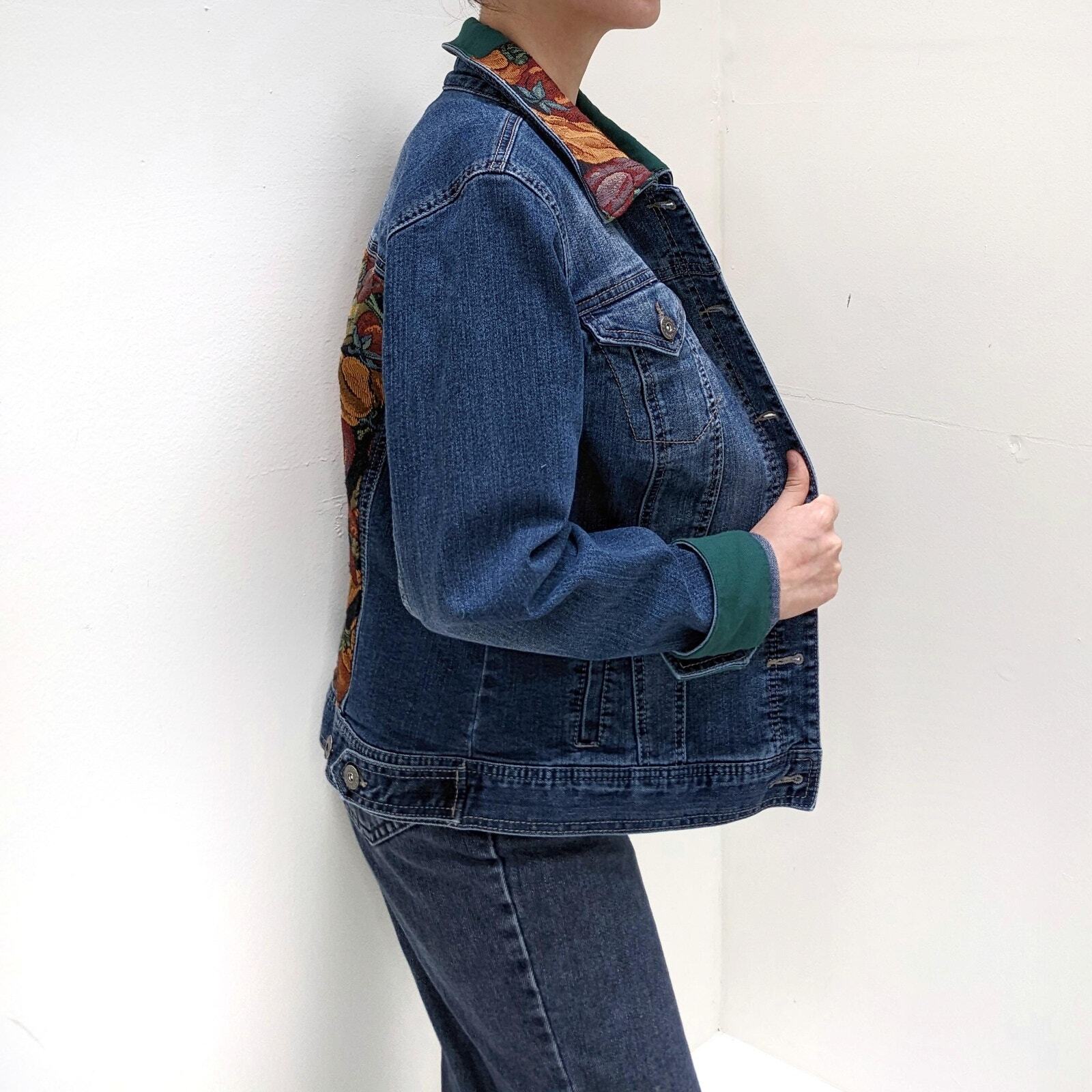 Reworked  Autumn Fall Halloween Patchwork Denim J… - image 3