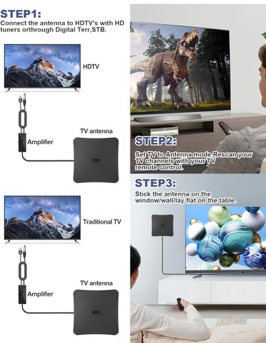 QYQBOON 2024 Antena de TV Interior Digital HD Antena TV 480+ millas de largo - Imagen 5 de 7