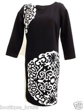 NWT Ann Taylor Black&White Paisley Print Back Zip ¾ Sleeve Sheath Dress