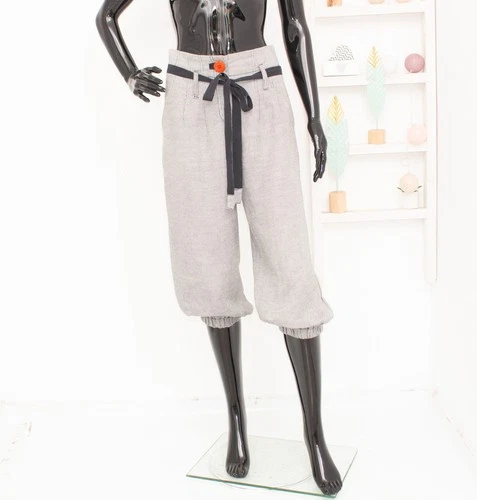 Sonia Rykiel Culottes Trousers Linen/Cotton Grey Belted Cropped Pants FR36 S