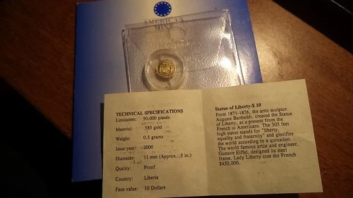 2000 Statue of Liberty  Proof $10.00  Gold  coin  by American Mint