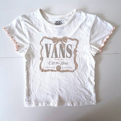 Vans Graphic T-Shirt Kids Small White Bow Logo Lettuce Edge Off The Wall