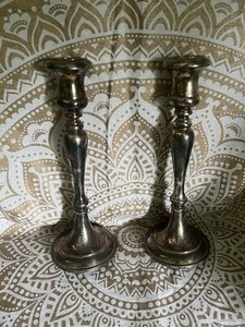 Antique Pair Sheffield Silver Co Silver Plate Plated 9.5” Candlestick Holders