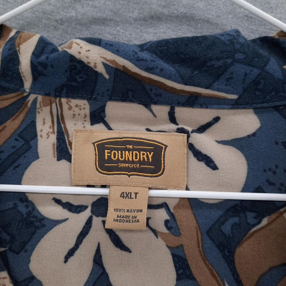 Camisa The Foundry Supply Co Para Hombres 4XLT Azul Tostado Hawaiano Aloha Floral Grande y Alta Foto 2 de 4