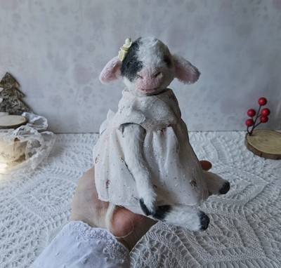 Cow Teddy OOAK Handmade Artist  Art gifts  Farm Animal gift cottagecore doll toy