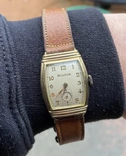 Vintage 1950s Art Deco Bulova Tank Watch 10k Gold Filled Rounded Elegant Classy