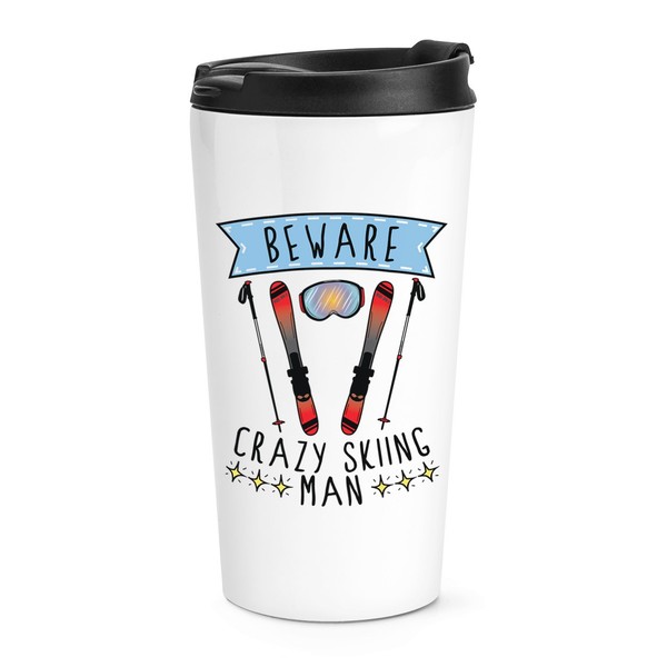 Beware VerrüCkte Schifahren Mann Reise Becher Tasse Sport Lustig Skier Scherz-image
