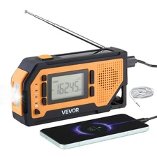 Solar Powered Emergency Radio 2000mAh FM AM WB NOAA Alert Hand Crank USB SOS