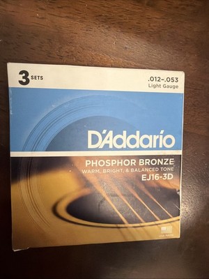 D'Addario EJ16-3D Phosphor Bronze Light Acoustic Guitar Strings 3 Sets EJ16