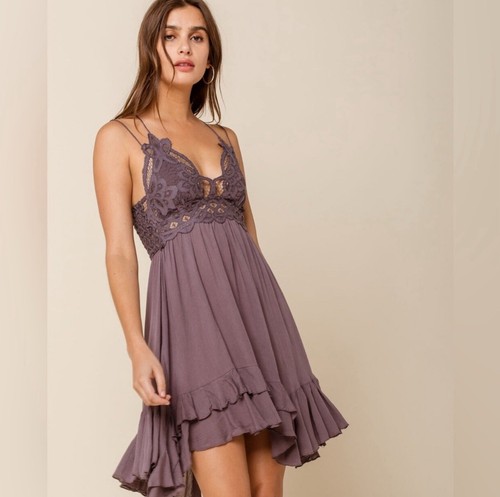 Free People Charcoal Adella Lace Slip Dress Size Medium