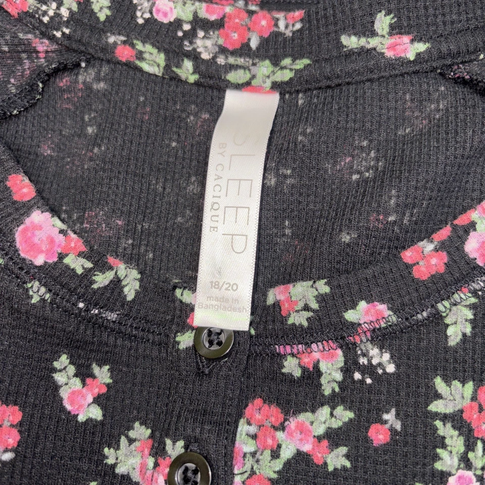 Pijama térmico floral negro Sleep By Cacique de 2 piezas talla 18/22 Foto 2 de 4