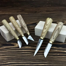 Hand-Forged Wood Carving Knife Set 5 pcs Carbon Steel Blades Ash Handles Gift.