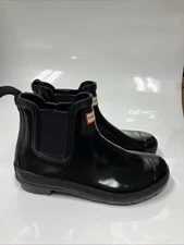 Hunter Boots Womens Size 8 Black Gloss Chelsea Rain Waterproof Ankle  
