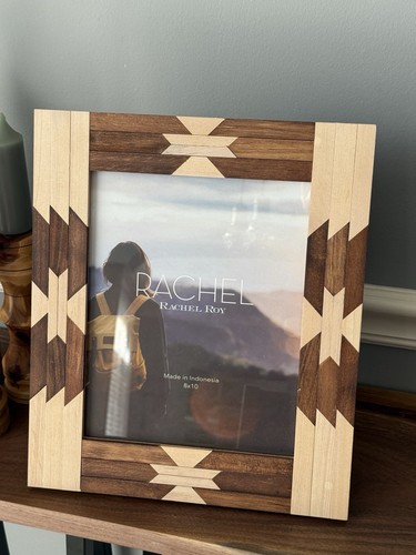 RACHEL ROY 8x10" Picture Photo Frames Tribal Aztec Western Wood Inlay Rustic NEW - Picture 3 of 5