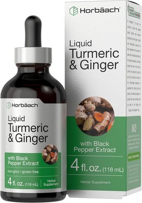 Turmeric and Ginger Liquid 4 fl oz | with Black Pepper | Vegan | by Horbaach