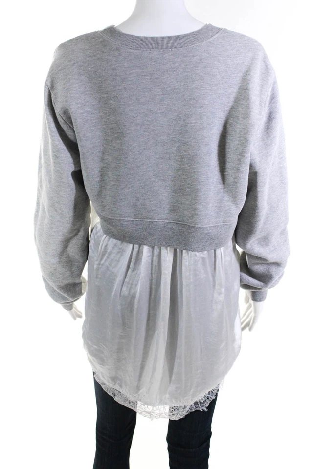 Clu Womens Lace Hem Pullover Gray White Size Medium 11517088 - Image 3 of 4