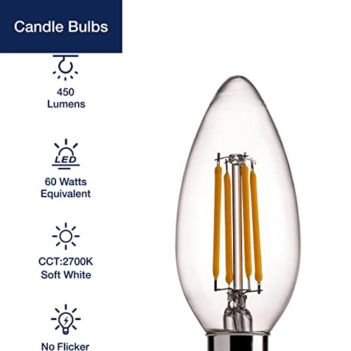 FLSNT B11 E12 LED Candelabra Bulbs 60W Equivalent, Dimmable LED Candle Light - Picture 3 of 7