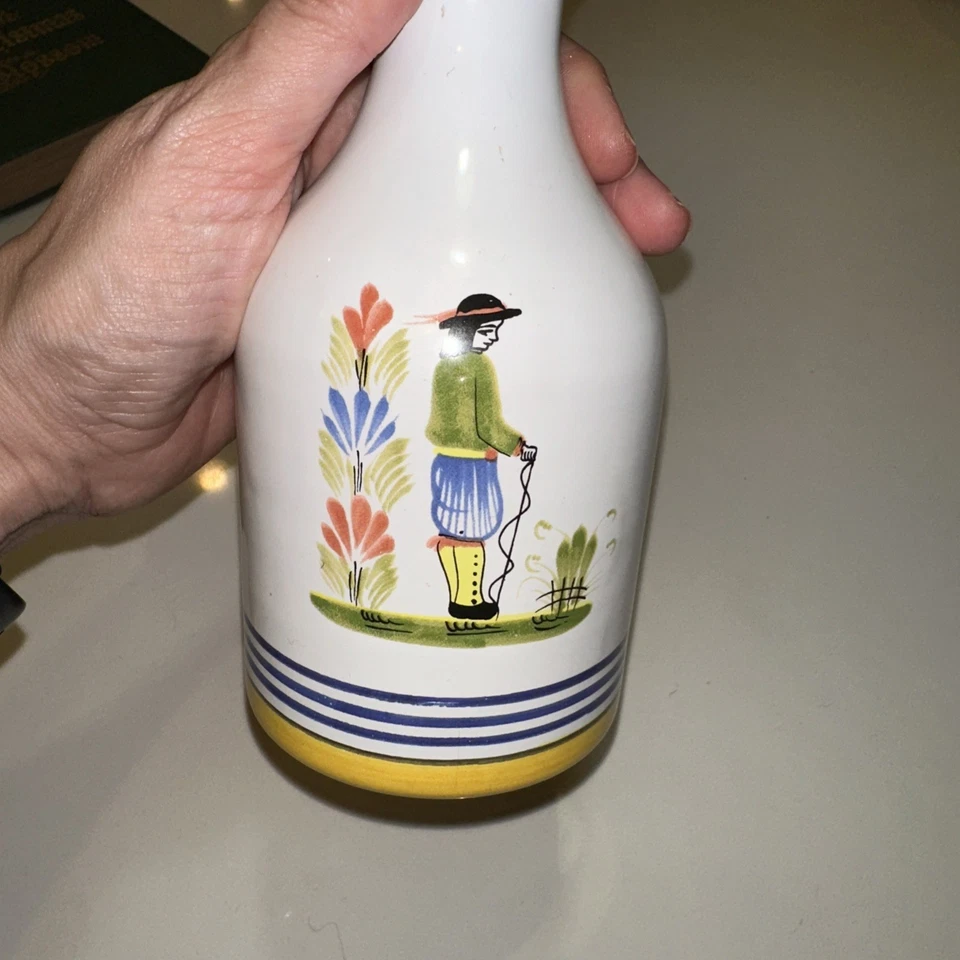 Vintage Mid Century Italian Pottery Bottle Vase in Quimper Breton Man - Image 3 of 4