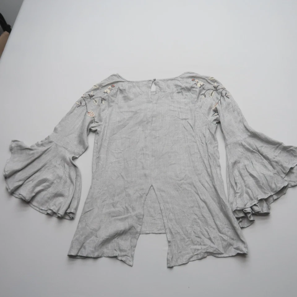 Lauren Conrad Boho Blouse Medium Flare Sleeve Floral Embroidered Casual Top — 第 2/4 张图片