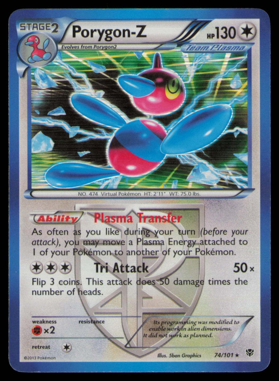 Porygon-Z 74/101 Holo Rare Plasma Blast Pokemon Holo Lightly Played