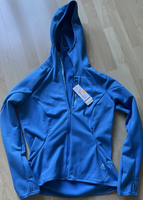 adidas ClimaWarm Fleece Sportjacke Blau M Unisex mit Kapuze Daumenlöcher Neu!