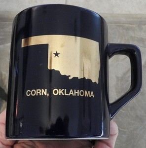 Vintage Corn Oklahoma 90th Ann. Ceramic Coffee Mug 1993 Gold Rim & State Outline