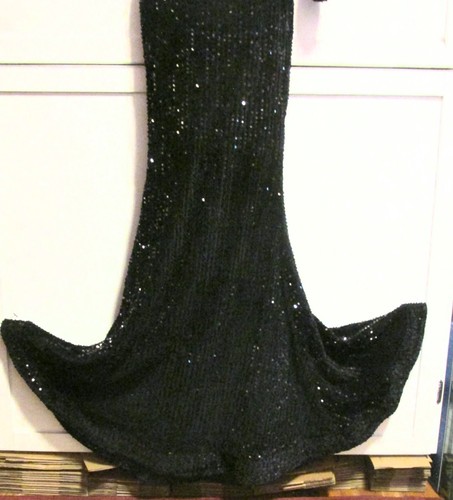 Miss Ord schwarz Pailletten 1 Schulter formelles Abendkleid Maxi Meerjungfrau Frontschlitz - M - Bild 5 von 10