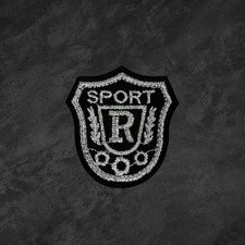 Embroidered Sport  R  Patch Iron On Black White Shield Crest Badge Applique