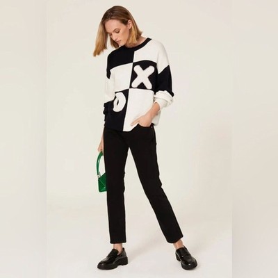 Staud Black and White Oversized Tic Tac Toe XO Sweater Women s  Medium