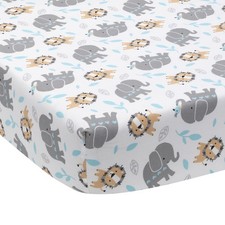 Bedtime Originals Jungle Fun Fitted Crib Sheet - Blue, Gray, White, Animals