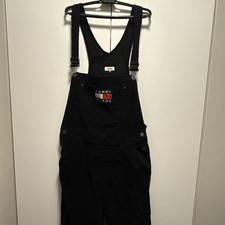 Y2K Tommy Hilfiger Black Overalls Men  s Large Central Patch Pockets Cotton
