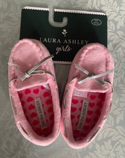 Laura Ashley Fleece Girls Moccasin Slippers Indoor Outdoor Pink size 11-12 new