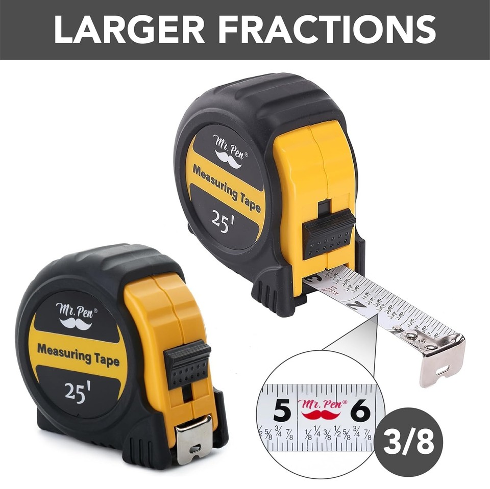Steel Retractable Tape Measure with Fractions, 25-Foot, Easy Read Tape ...