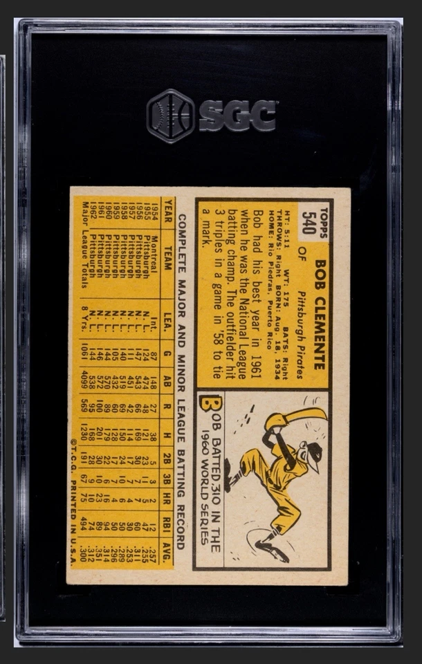 ⬛️🔥Roberto Clemente🔥🟨 1963 Topps #540 SGC 4.5 High # HOF Vintage Pirates - Image 2 of 2