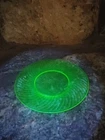 Vintage Uranium Glass Spiral Dinner Plate Good Condition
