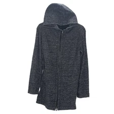 EILEEN FISHER Terrazo Stretch Ripple Jacket M Heather Gray Full Zip Hoodie EUC