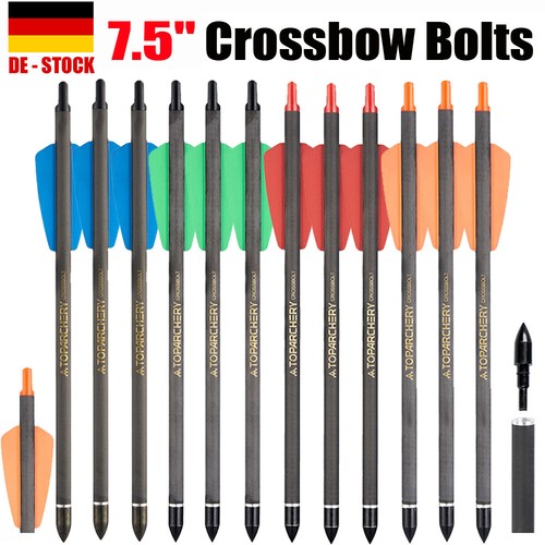 12 STÜCK 7.5“ Carbon Bolzen Pfeile Spine 350 OD7.5 Vanes für Outdoor-Jagd Bolzen - Bild 1 von 24