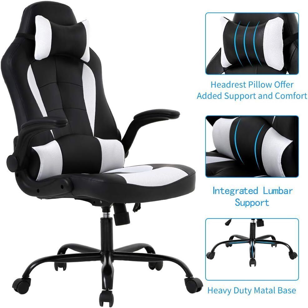 Ergonomic PU Leather High Back Office Gaming Chair Adjustable Computer Desk Chair-image