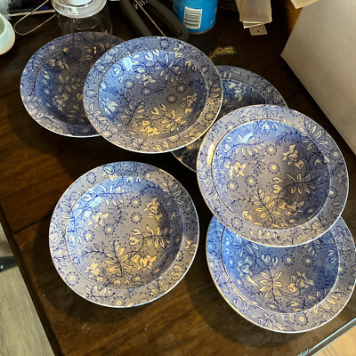 Set Of 6 Bowls,6.25  Blue/white Royal Tudor Ware flowered