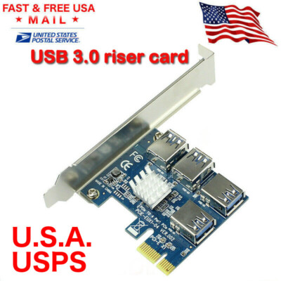 PCI-E to USB Adapter 4-port PCI-E X1 to USB 3.0 Riser Card Extender Board Mining