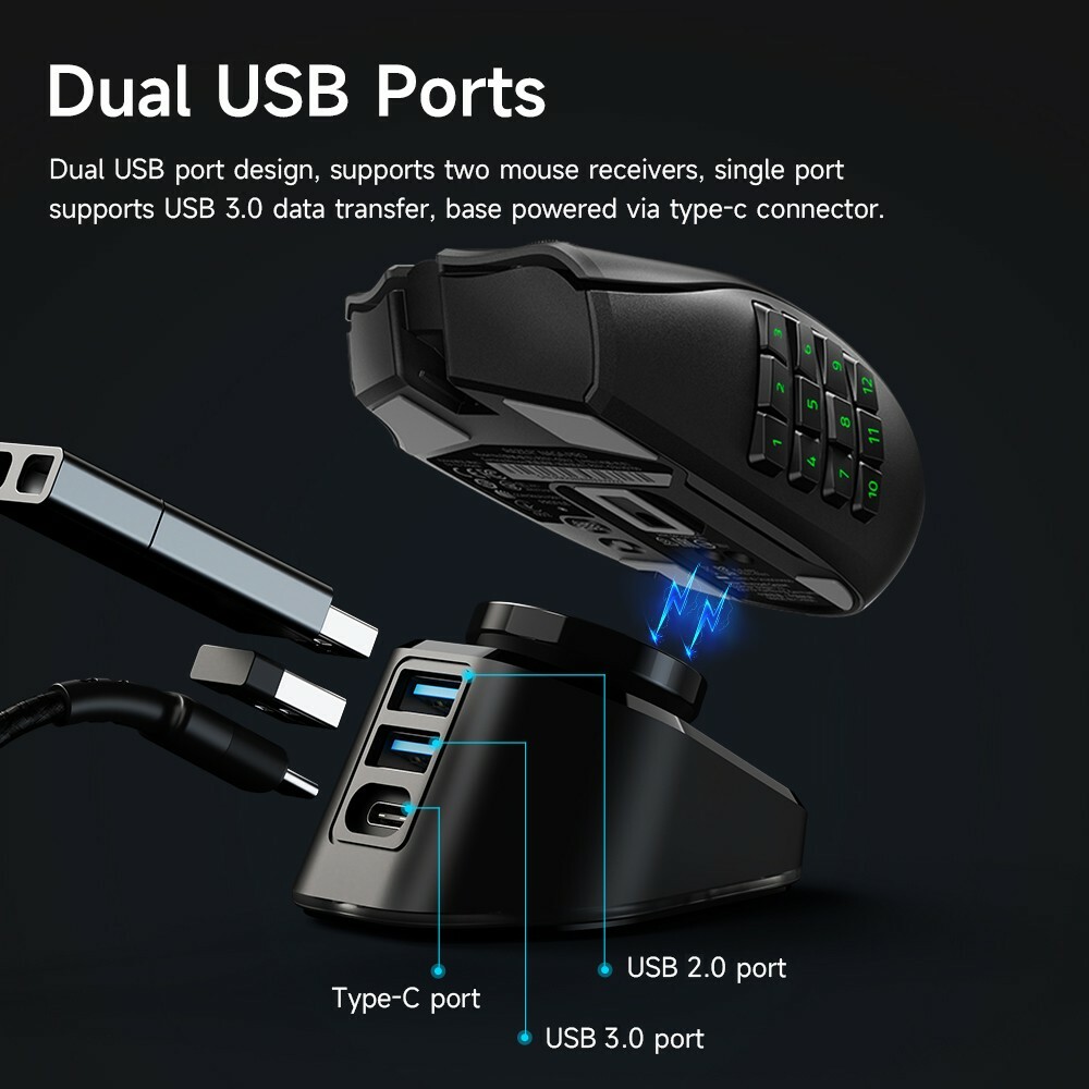 RGB Mouse Charge Dock for Logitech G Pro X/Razer DeathAdder V2 Pro 