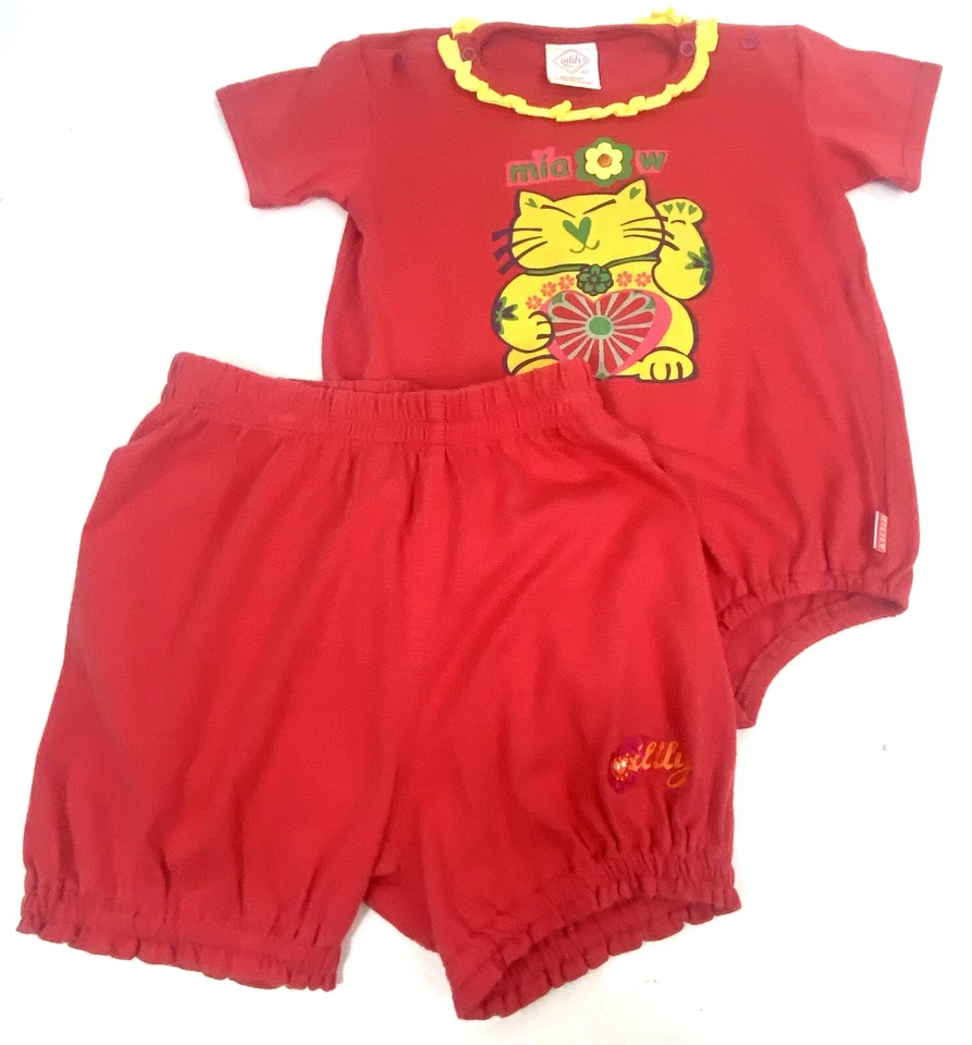 Oilily Bebé Niña Talla 62 Lucky Money Gato Una Pieza Volantes Bloomers Maneki Neko Foto 2 de 4