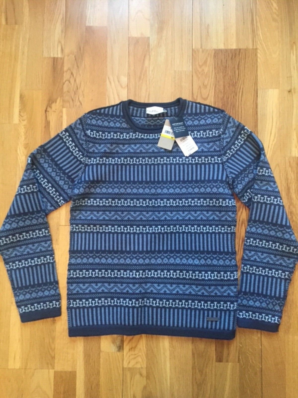 DKNY Mens fairisle Knit Jumper Grey 