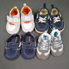 Boys Lot of 4 Infant Shoes 2-3month Baby Sneaker Blue White Gray Footwear SlipOn