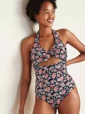 Old Navy Women's Black Floral Tie Front Halter Swim Suit Sz. S Small NWT
