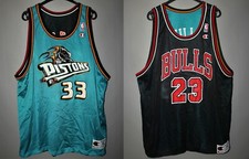 NBA REVERSIBLE JERSEY CHICAGO BULLS #23 JORDAN PISTONS #33 HILL CHAMPION VINTAGE