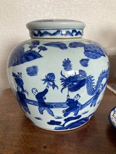 Große chinesische Vase Deckel Porzellan Keramik orientalisch um 1920 Drachenkinder gemarkt