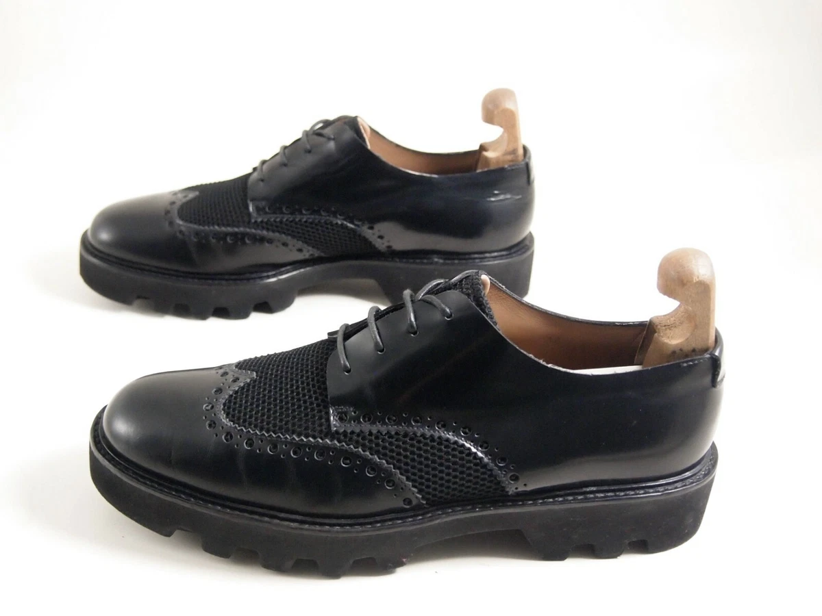 Armani Lug Sole Brogues Black Leather Mesh Mens Shoe Size EU 44 US